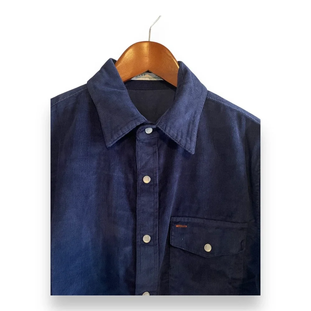 Criquet Men's Navy‎ Blue Corduroy Western Pearl Snap Button Down Shirt Small NWT